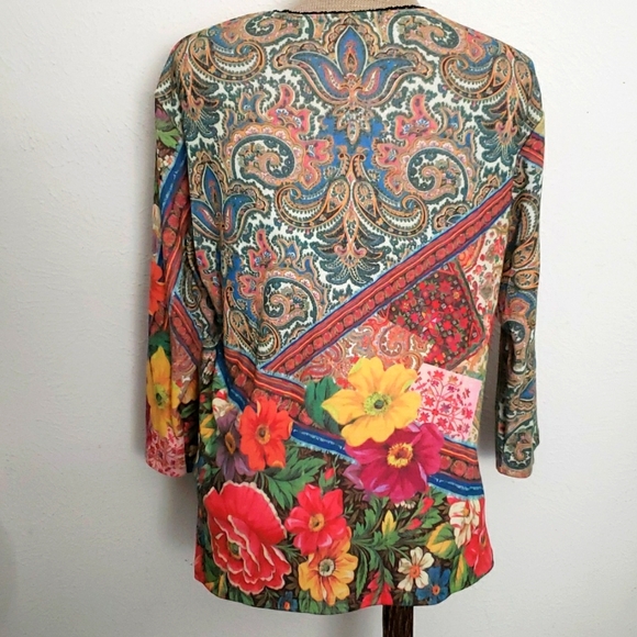 NAUGTIES Y2K YUKIKO FLORAL PAISLEY PRINT KEYHOLE TIED  SLEEVED TEE SZ L - Picture 5 of 7